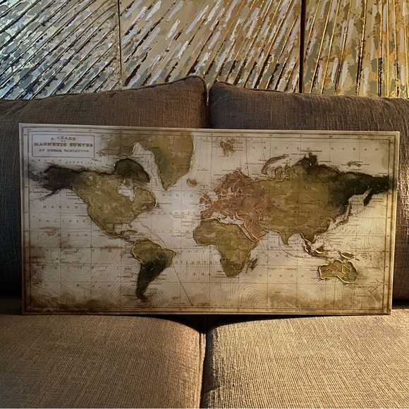 Beautiful Art On Canvas 15X30 Hand Embellished Canvas World Maps NWT - Picture 13 of 15